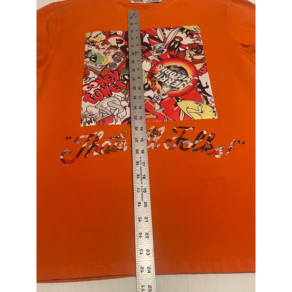 00758 Looney Tunes Orange Graphic T Shirt Bugs Bunny Marvin The Martian Mens L - Picture 6 of 12